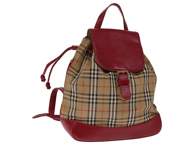 Autre Marque Burberrys Nova Check Sac à dos Toile Rouge Beige Auth 75840  ref.1412937