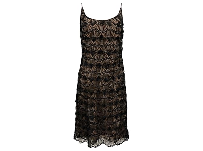 Autre Marque Carmen Marc Valvo Black / Nude Crochet Dress Silk  ref.1412997