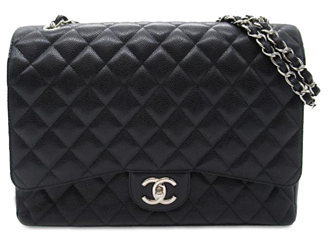 Black Chanel Maxi Classic Caviar lined Flap Shoulder Bag Leather  ref.1413021