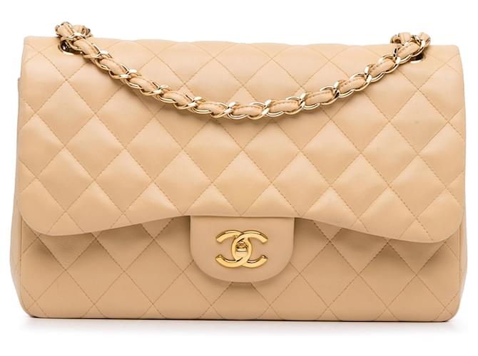 Tan Chanel Jumbo Classic Lambskin lined Flap Shoulder Bag Camel Leather  ref.1413030