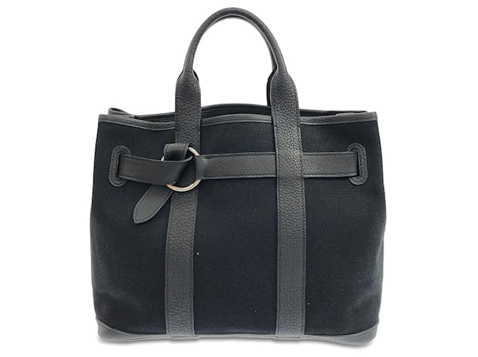 Black Hermès Toile and Negonda Ceinture PM Tote Bag Leather  ref.1413089