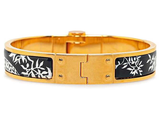 Black Hermès Wide Enamel Charniere Tendresse Feline Tattoo Hinged Bangle Costume Bracelet Metal  ref.1413090