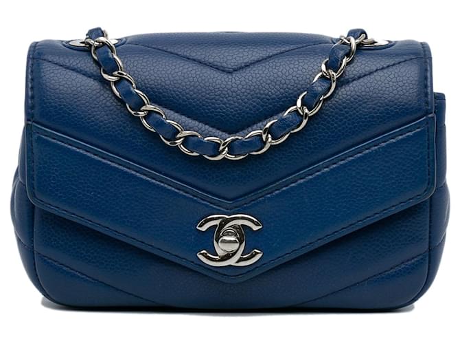 Blue Chanel Mini Caviar Chevron Data Center Envelope Flap Bag Leather  ref.1413108