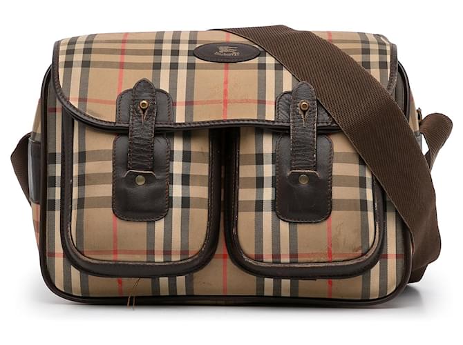 Brown Burberry Haymarket Check Crossbody Leather  ref.1413117