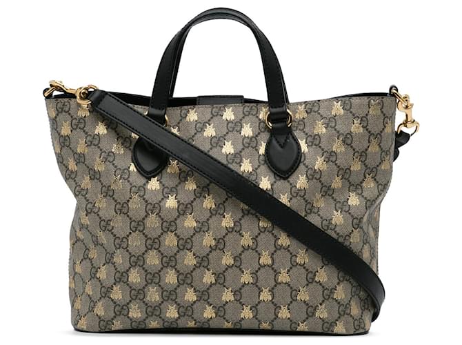 Bolsa marrom Gucci pequena GG Supreme Bees Soft Tote Couro  ref.1413127