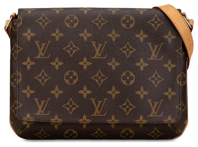 Bolsa de ombro com alça curta Louis Vuitton Monogram Musette Tango marrom Couro  ref.1413141