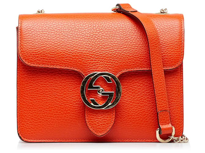 Laranja Gucci Small Dollar Interlocking G Crossbody Couro  ref.1413171