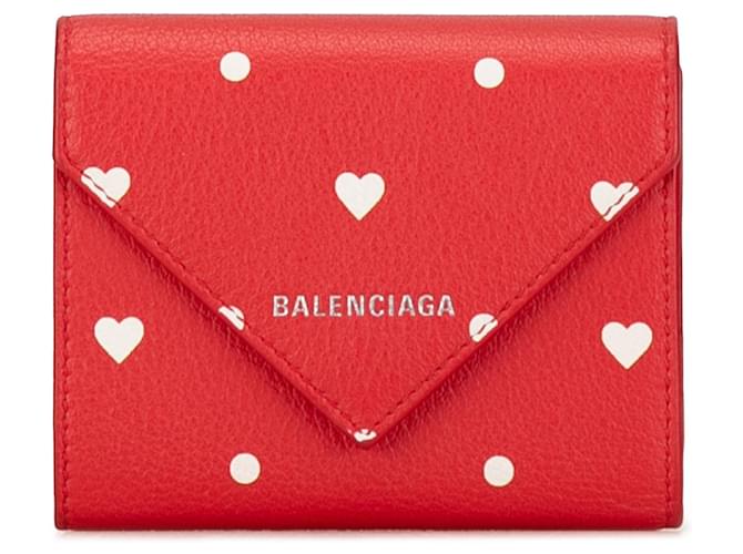 Red Balenciaga Leather Papier Hearts Compact Wallet  ref.1413180