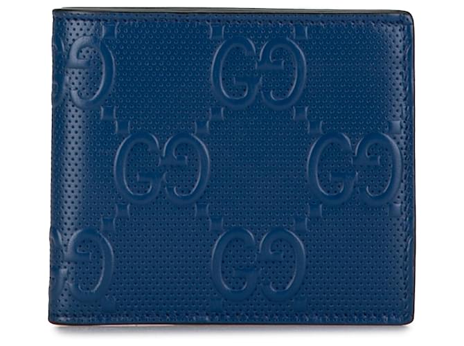 Carteira Bifold em relevo Gucci GG azul Couro  ref.1413213