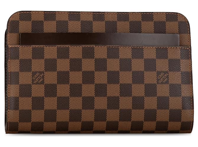 Brown Louis Vuitton Damier Ebene Pochette Saint Louis Clutch Bag Leather  ref.1413220