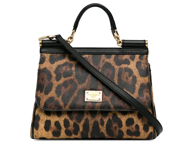 Brown Dolce & Gabbana Leopard Print Miss Sicily Satchel Leather  ref.1413255