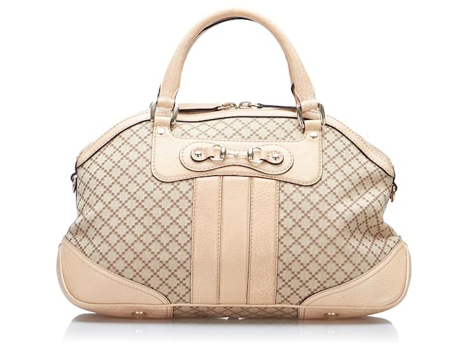 Beige Gucci Diamante Horsebit Catherine Satchel Leather  ref.1413272