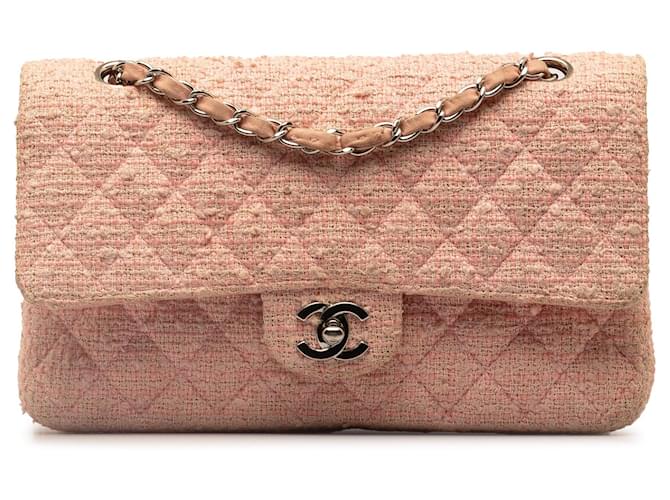 Pink Chanel Medium Classic Tweed Double Flap Shoulder Bag Leather  ref.1413287