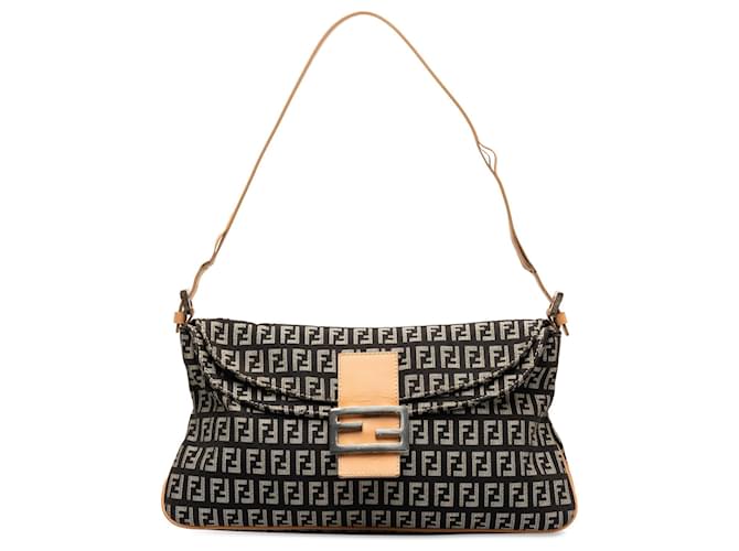 Sac à bandoulière à rabat doublé noir Fendi Zucchino Cuir  ref.1413301