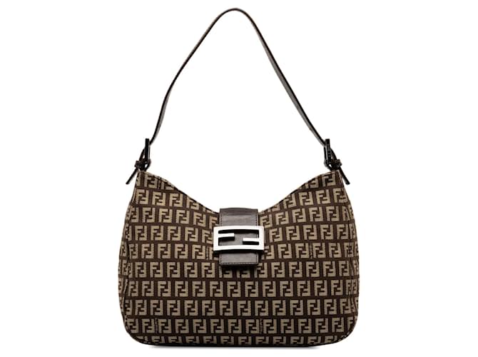 Bolso de hombro marrón Fendi Zucchino Castaño Cuero  ref.1413311