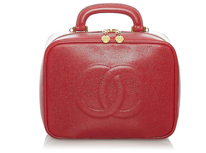 Vanity Lancheira Chanel Caviar CC vermelha Vermelho Couro  ref.1413325