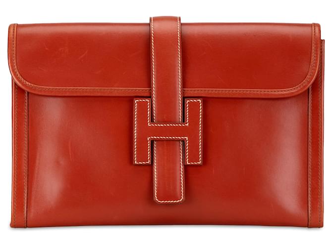 Pochette Hermès Box Calf Jige PM rouge Cuir  ref.1413339