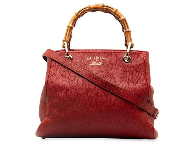 Bolso shopper pequeño de bambú Gucci rojo Roja Cuero  ref.1413340