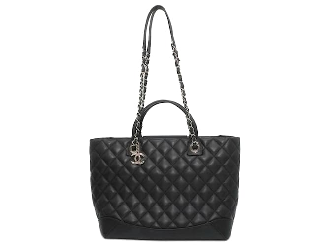 Black Chanel Small Quilted Calfskin Easy Shopping Tote Satchel Leather  ref.1413349