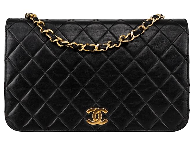 Chanel piel de cordero acolchada 24Bolso Solapa K Oro Negro Cuero  ref.1413354