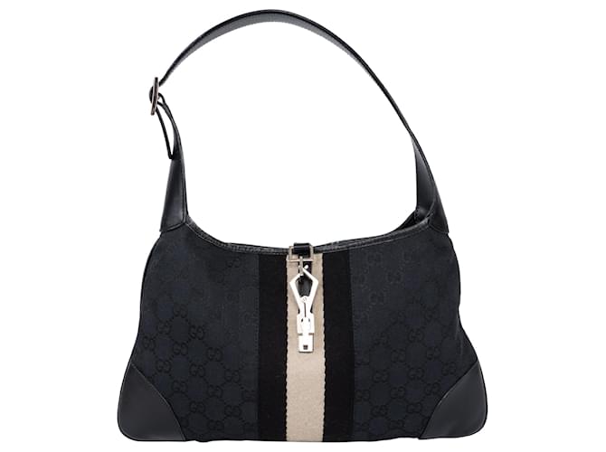 Bolsa de ombro Gucci GG com monograma Jackie Preto Couro  ref.1413356