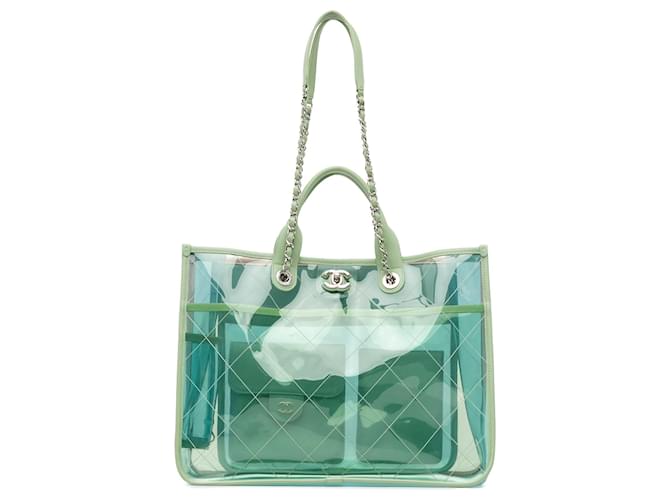 Chanel Green Medium PVC Lambskin Coco Splash Shopping Tote Plastic  ref.1413395