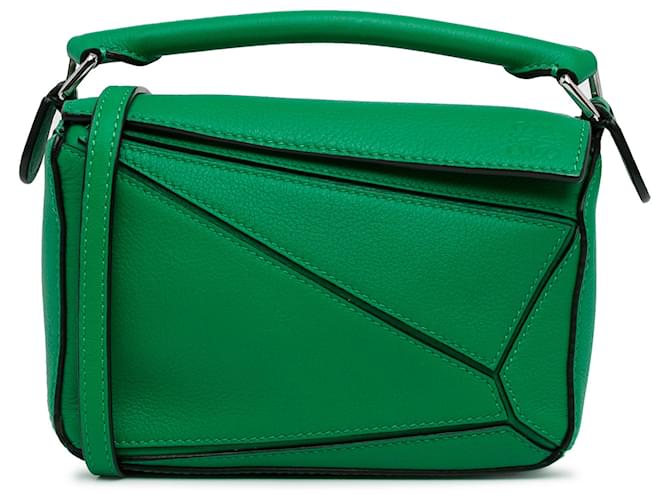 LOEWE Green Mini Puzzle Satchel Leather Pony-style calfskin  ref.1413422