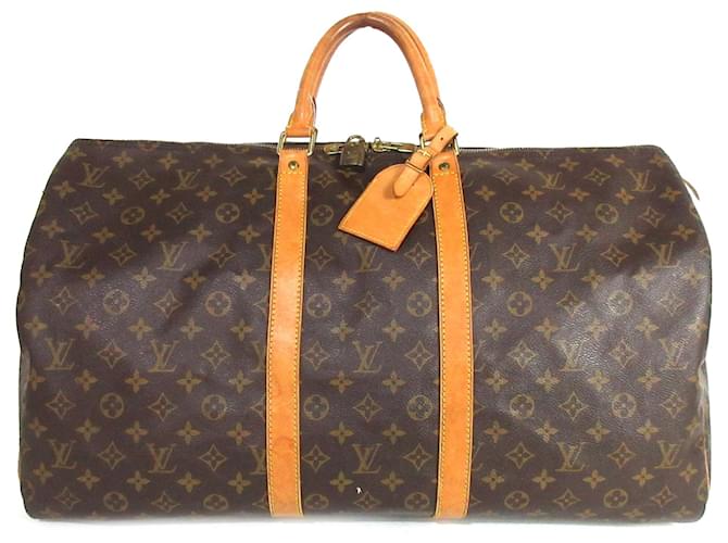 Louis Vuitton Monograma marrón Keepall 55 Castaño Cuero Lienzo  ref.1413445