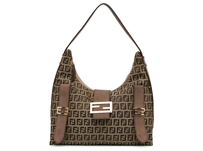 Fendi Marrone Zucchino Canvas Dolce Hobo Marrone chiaro Vitello simile a un vitello Panno  ref.1413466