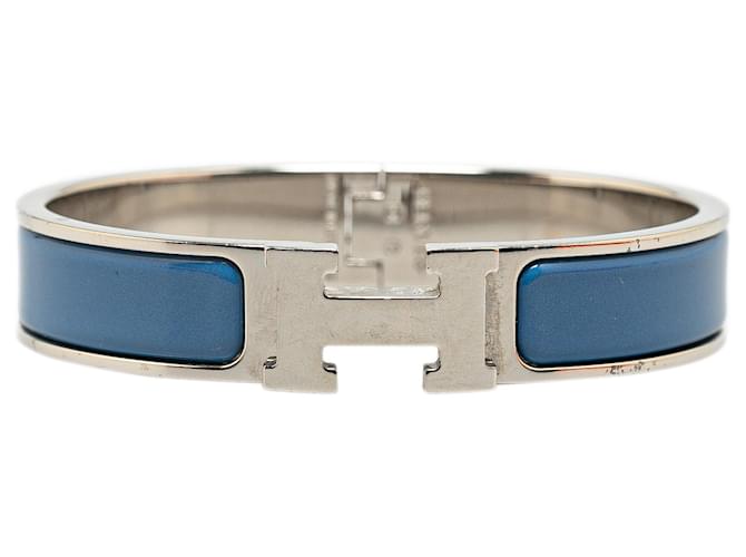 Hermès Blue Enamel Clic H Bracelet PM Silvery Metal Platinum  ref.1413478