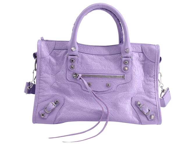 Balenciaga Bolsa pequena de couro Le City com alça superior em couro roxo  ref.1413523