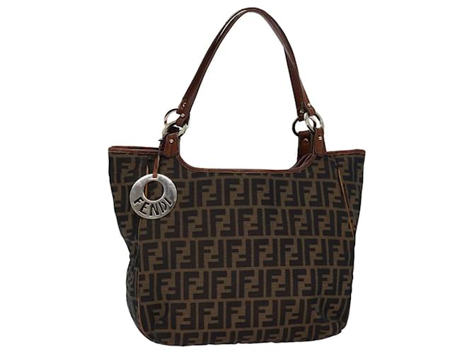 FENDI Zucca Canvas Einkaufstasche Schwarz Braun Auth bs14857  ref.1413568