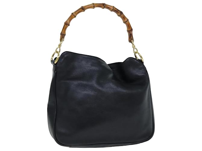 GUCCI Sac à Main en Bambou Cuir Noir 001 1638 auth 76633  ref.1413573