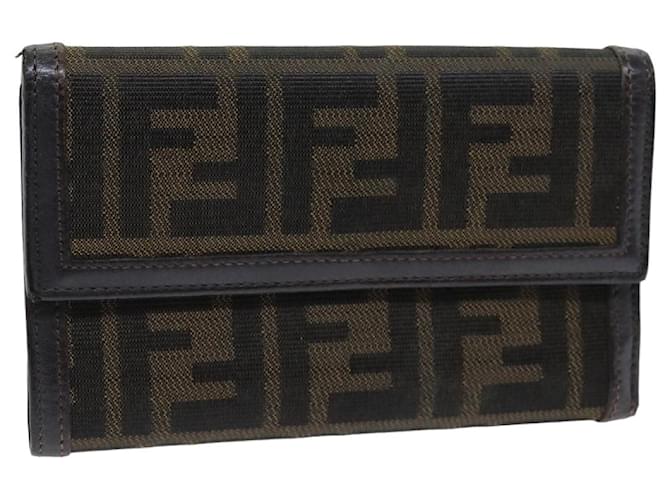 FENDI Zucca Canvas Wallet Black Brown Auth 76700  ref.1413585