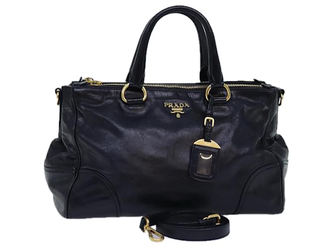 PRADA Bolso de Mano Cuero 2camino Marina Auth ki4478 Azul marino  ref.1413636