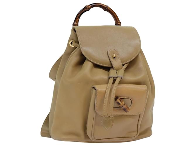 GUCCI Bamboo Backpack Leather Beige 003 2058 0030 auth 74427  ref.1413660