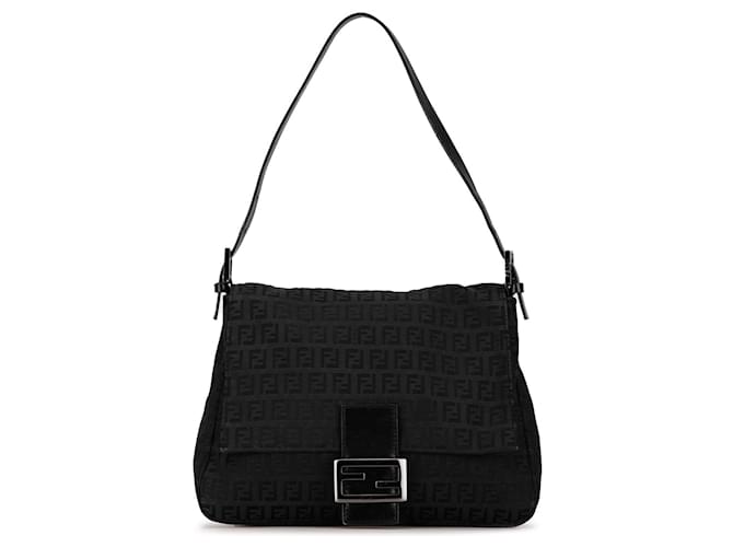 Sac à bandoulière Mamma Forever en toile noire Fendi Zucchino Cuir  ref.1413708