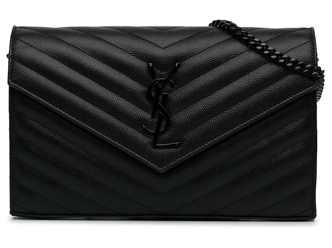 Black Saint Laurent Grain De Poudre Cassandre Envelope Wallet on Chain Crossbody Bag Leather  ref.1413713