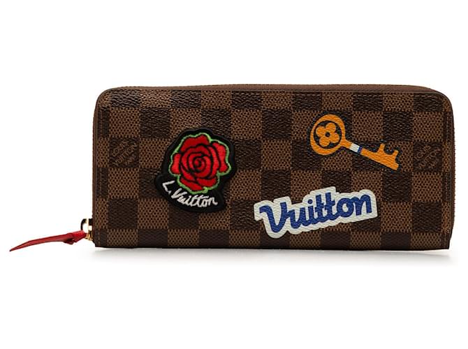 Portefeuille Clémence Marron Louis Vuitton Damier Ebene Patches Toile  ref.1413720