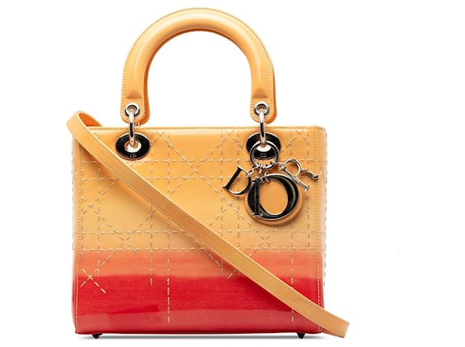 Bolsa Dior Rosa Média Patente Ombre Cannage Lady Dior Couro  ref.1413728