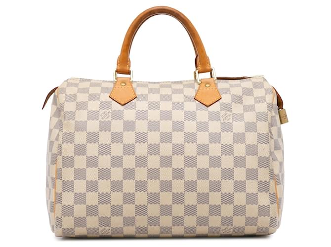 Louis Vuitton Damier Azur Speedy branco 30 Saco de Boston Couro  ref.1413733