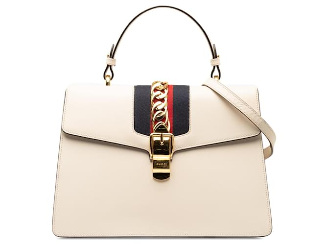 White Gucci Sylvie Web Satchel Leather  ref.1413734