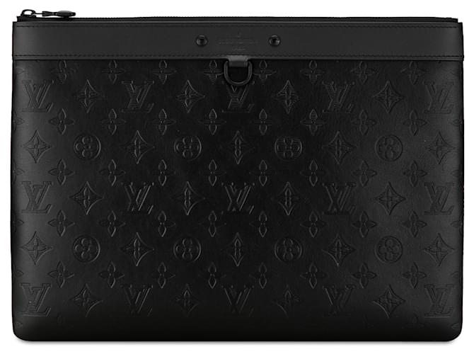 Black Louis Vuitton Monogram Shadow Discovery Pochette Clutch Bag Leather  ref.1413750