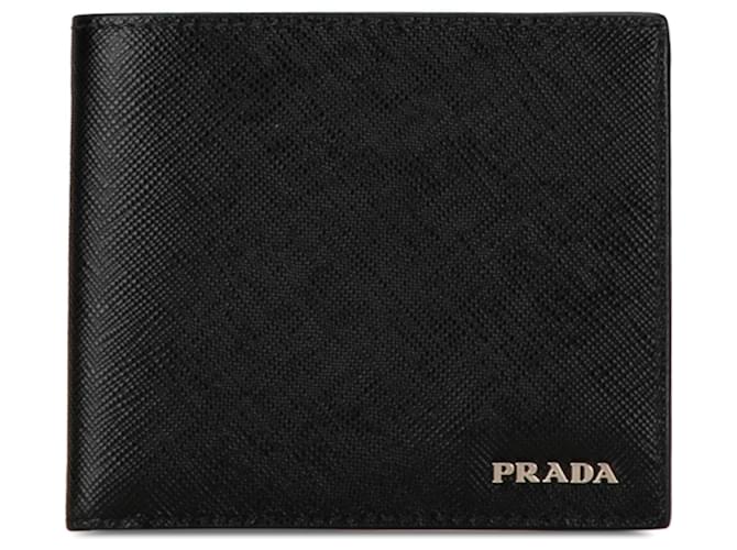 Prada Black Saffiano Bifold Wallet Schwarz Leder  ref.1413914