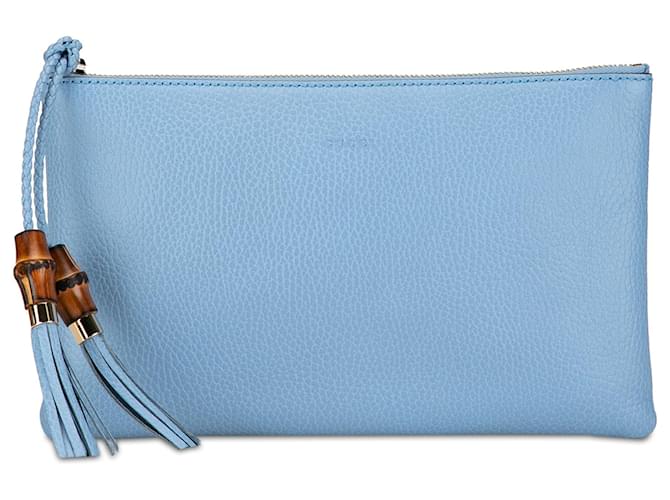 Gucci Blue Calfskin Bamboo Clutch Light blue Leather Pony-style calfskin  ref.1413954