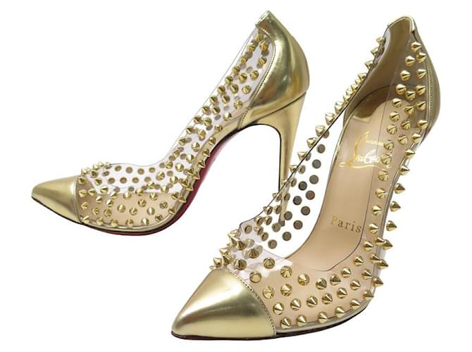 NEUF CHAUSSURES CHRISTIAN LOUBOUTIN ESCARPINS SPIKE MOI CUIR DORE 39 SHOES Doré  ref.1413982