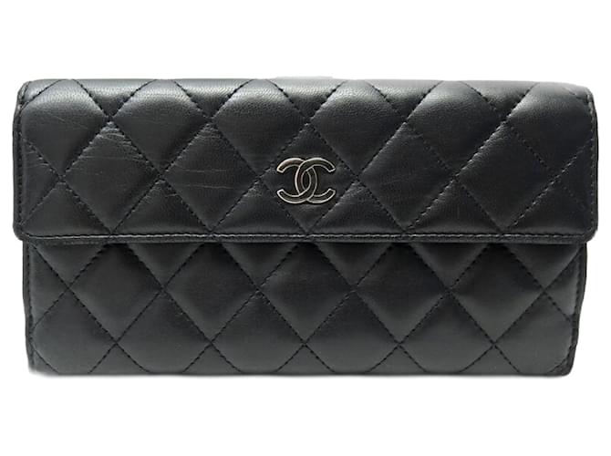 PORTEFEUILLE CHANEL TIMELESS LOGO CC EN CUIR MATELASSE NOIR PORTE MONNAIE  ref.1414006