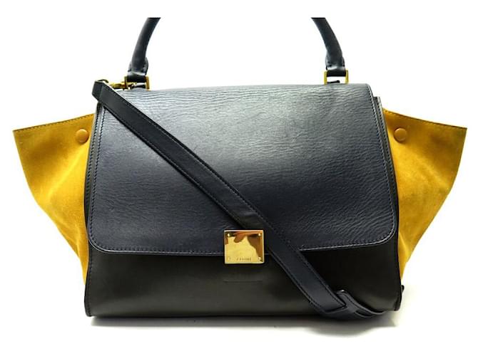 Céline SAC A MAIN CELINE TRAPEZE MOYEN MODELE TRICOLORE BANDOULIERE CUIR ET DAIM  ref.1414015