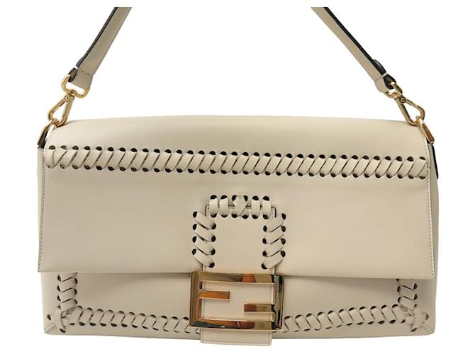 SAC A MAIN FENDI BAGUETTE LARGE 8BR809 PORTE EPAULE LEATHER HAND BAG PURSE Cuir Beige  ref.1414023