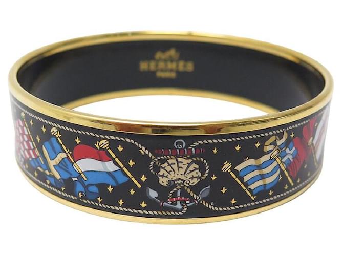 Hermès HERMES BRACELET WITH FLAG PATTERN SIZE 23 CM LARGE BLACK ENAMEL BANGLE  ref.1414031